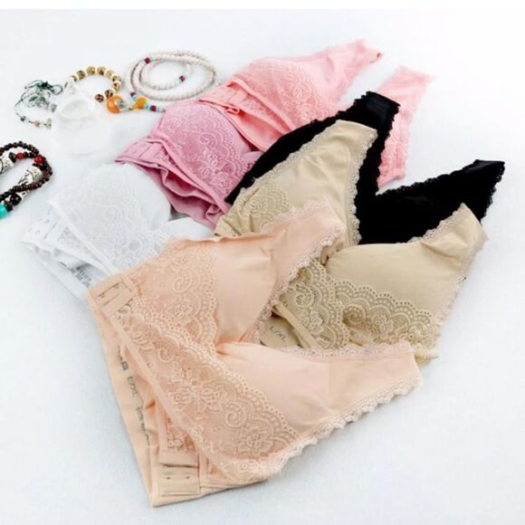 Nwt Pink Lift Wireless Front X Buckle Lace Bralette - Picture 1 of 16